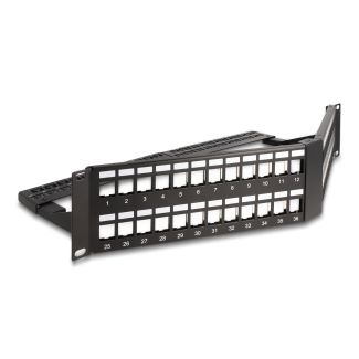 DeLOCK Pannello patch Keystone da 19″ a 48 porte con pressacavi 2U angolato nero