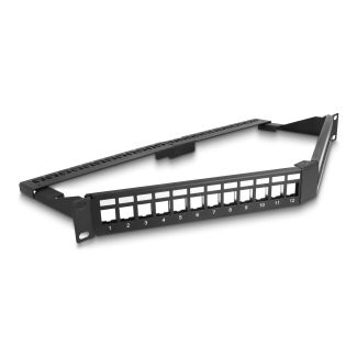 DeLOCK Pannello patch Keystone da 19″ a 24 porte con pressacavi 1U angolato nero