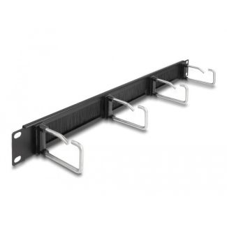 DeLOCK 19″ Cable Management Brush Strip with 4 metal hooks 1U black