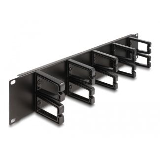 DeLOCK 19″ Cable Management Routing Panel with 10 plastic hooks 2U black
