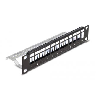 DeLOCK Pannello Patch da 10″ Keystone a 12 porte con scarico della trazione 1U nero