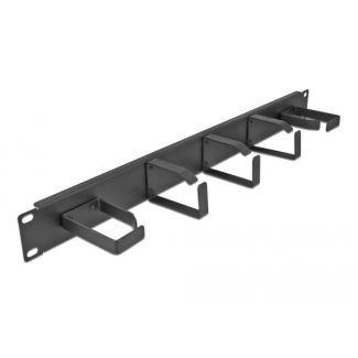 DeLOCK Pannello di gestione dei cavi da 19″ con 5 ganci di metallo (2 orizzontali, 3 verticale) 1U nero