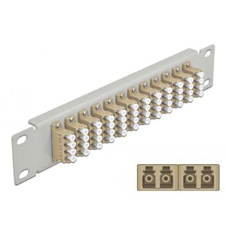 DeLOCK Pannello patch da 10″ in fibra ottica a 12 porte per LC Quad beige 1U grigio