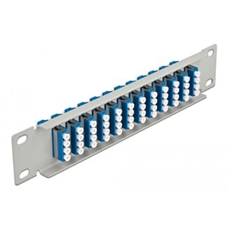 DeLOCK Pannello patch da 10″ in fibra ottica a 12 porte per LC Quad blu 1U grigio