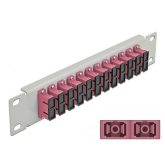 DeLOCK Pannello patch da 10″ in fibra ottica a 12 porte per SC Duplex viola 1U grigio