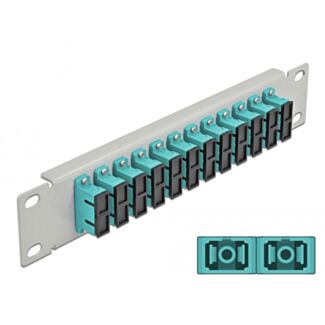 DeLOCK Pannello patch da 10″ in fibra ottica a 12 porte per SC Duplex azzurro 1U grigio