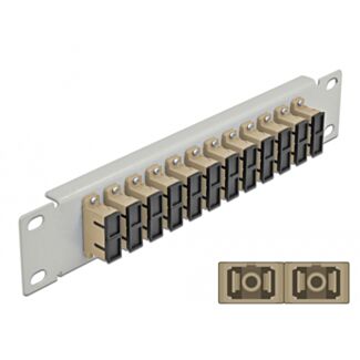 DeLOCK Pannello patch da 10″ in fibra ottica a 12 porte per SC Duplex beige 1U grigio