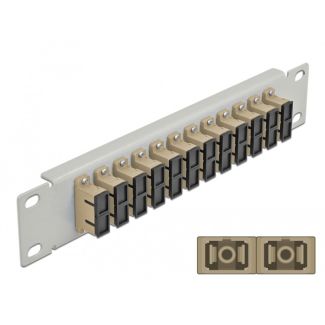DeLOCK 10″ Fiber Optic Patch Panel 12 Port SC Duplex beige 1U grey