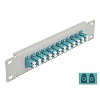 DeLOCK 10″ Fiber Optic Patch Panel 12 Port LC Duplex aqua 1U grey