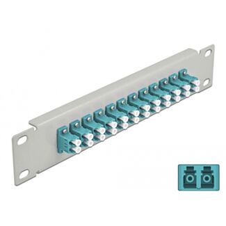 DeLOCK Pannello patch da 10″ in fibra ottica a 12 porte per LC Duplex azzurro 1U grigio
