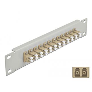DeLOCK Pannello patch da 10″ in fibra ottica a 12 porte per LC Duplex beige 1U grigio