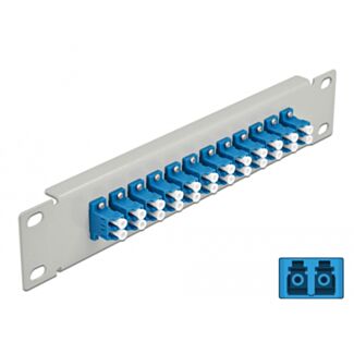 DeLOCK Pannello patch da 10″ in fibra ottica a 12 porte per LC Duplex blu 1U grigio