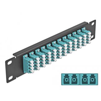 DeLOCK Pannello patch da 10″ in fibra ottica a 12 porte per LC Quad azzurro 1U nero