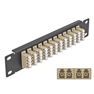 DeLOCK Pannello patch da 10″ in fibra ottica a 12 porte per LC Quad beige 1U nero