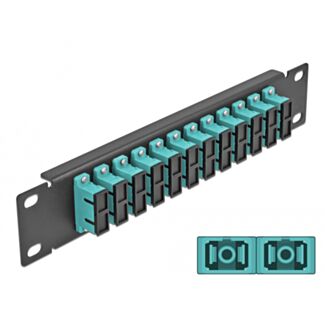 DeLOCK Pannello patch da 10″ in fibra ottica a 12 porte per SC Duplex azzurro 1U nero