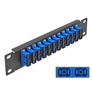 DeLOCK Pannello patch da 10″ in fibra ottica a 12 porte per SC Duplex blu 1U nero