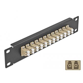DeLOCK Pannello patch da 10″ in fibra ottica a 12 porte per LC Duplex beige 1U nero