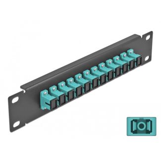 DeLOCK 10″ Fiber Optic Patch Panel 12 Port SC Simplex aqua 1U black