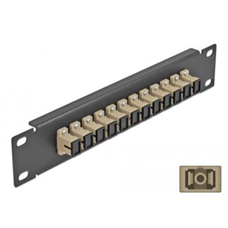 DeLOCK Pannello patch da 10″ in fibra ottica a 12 porte per SC Simplex beige 1U nero