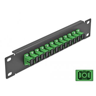 DeLOCK Pannello patch da 10″ in fibra ottica a 12 porte per SC Simplex verde 1U nero