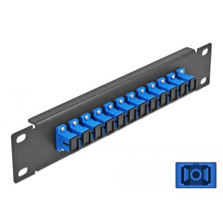 DeLOCK Pannello patch da 10″ in fibra ottica a 12 porte per SC Simplex blu 1U nero