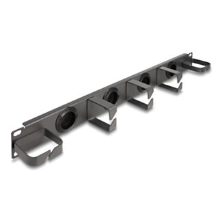 DeLOCK Pannello di gestione dei cavi da 19″ con 4 gomma ingressi per cavi e 5 ganci di metallo 1U grigio scuro