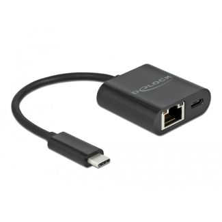 DeLOCK USB Type-C Adapter to Gigabit LAN 10/100/1000 Mbps with Power Delivery port black