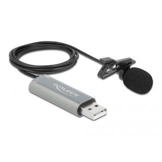 DeLOCK Microfono USB Tie Lavalier Lavalier Omnidirezionale 24 bit / 192 kHz con clip e porta per cuffie con jack stereo da 3,5 mm