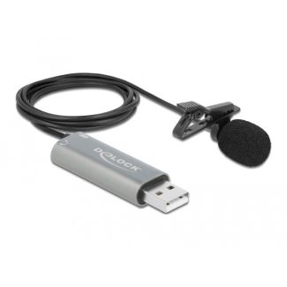 DeLOCK USB Tie Lavalier Microphone Omnidirectional 24 bit / 192 kHz with clip and 3.5 mm stereo jack headphone port