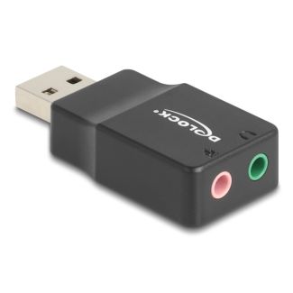 DeLOCK External USB Sound Card with USB-A male to 2 x 3.5 mm Stereo jack Plug & Play audio adapter black