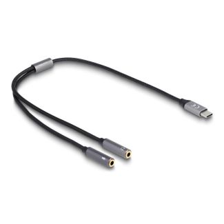DeLOCK Headset Adapter USB Type-C male DAC 24 Bit / 96 kHz Hi-Res to 2 x 3.5 mm 3 pin Stereo jack female