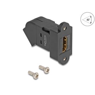 DeLOCK HDMI panel mount female to HDMI female 45° angled 8K 60 Hz black