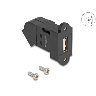 DeLOCK USB 2.0 Type-A panel mount female to Type-A female 45° angled black
