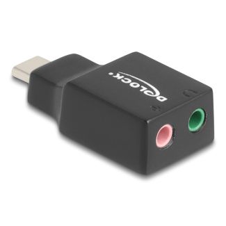 DeLOCK External USB Sound Card with Type-C™ male to 2 x 3.5 mm Stereo jack Plug & Play Audio Adapter black