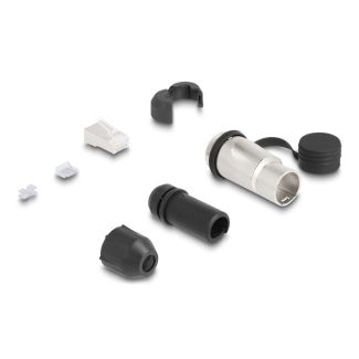 DeLOCK RJ45 Modular Plug Cat.6A for self-assembly with robust cable plug housing coupler and protective cap suitable for feed-through couplers 67061 and 67062 IP66 dust and waterproof