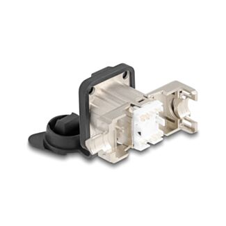DeLOCK Connettore integrato RJ45 Tipo-D con connessione LSA Cat.6A STP con cappuccio di protezione IP66 antipolvere e impermeabile