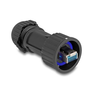 DeLOCK RJ45 plug field-assembly Cat.6A with feed-through coupler suitable for item 67047 and 67048 IP68 dust and waterproof black