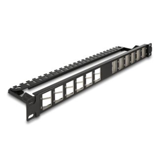 DeLOCK 19″ Keystone Patch Panel 24 port angled with strain relief black