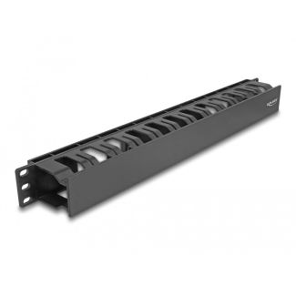DeLOCK 19″ Cable Management Routing Panel with 2 openings 1U black plastic