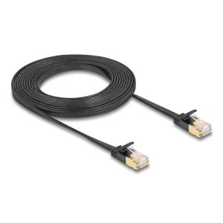 DeLOCK RJ45 Network Cable Cat.6A plug to plug with robust latch and Cat.7 raw flat cable U/FTP 3 m black