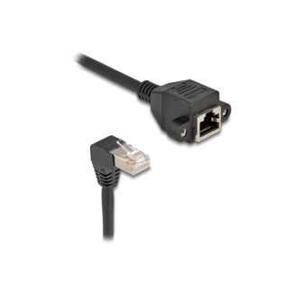 DeLOCK Network Extension Cable S/FTP RJ45 plug 90° angled to RJ45 built-in jack Cat.6A 3 m black