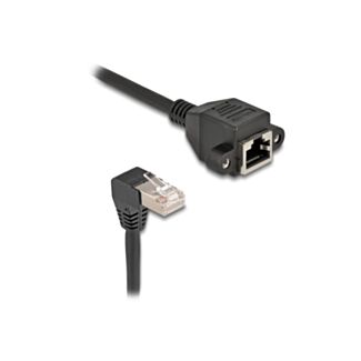 DeLOCK Cavo di prolunga di rete S/FTP RJ45 maschio angolato a 90° per RJ45 femmina integrato Cat.6A 0,25 m nero