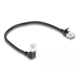 DeLOCK Cavo di rete RJ45 Cat.6A S/FTP Slim da 90° angolato verso il basso / diritto 0,25 m nero