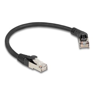 DeLOCK RJ45 Network Cable Cat.6A S/FTP plug 45° right angled to plug straight 0.25 m black