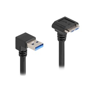 DeLOCK Cavo USB 5 Gbps Cavo USB Tipo-A maschio angolato a 90° verso il basso a USB Micro-B maschio con viti angolate a 90° verso il basso da 1 m nero