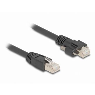 DeLOCK Cable RJ45 plug to RJ45 plug with screw distance 20 mm for GigE Camera Cat.6A S/FTP 1 m black