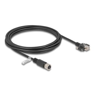 DeLOCK M12 Cable D-coded 4 pin female to RJ45 plug with screws Cat.5e FTP 3 m black