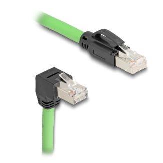 DeLOCK RJ45 Network Cable Cat.6A plug to plug downwards angled SF/UTP suitable for drag chains PUR (TPU) 1 m green