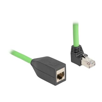 DeLOCK Cavo di prolunga di rete da RJ45 Cat.6A maschio angolato verso l'alto per femmina SF/UTP adatto per catene portacavi PUR (TPU) 2 m verde