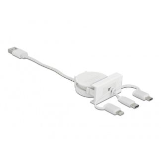 DeLOCK Easy 45 Modulo USB 2.0 3 in 1 Cavo retrattile USB Tipo-A per USB-C, Micro USB e Lightning bianco